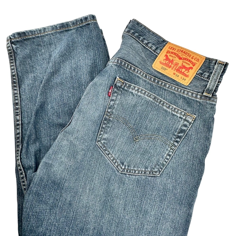 Levis 559 Relaxed Straight Jeans Mens 34x34 Blue Denim 100% Cotton